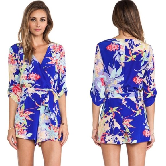 Yumi Kim Pants - Yumi Kim Liz Romper Floral Blue Zean Pocket Belted